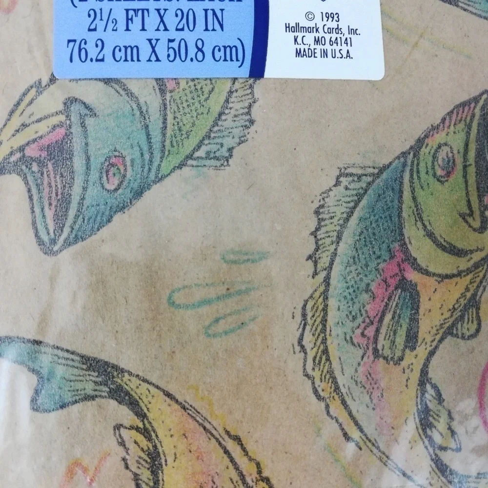 Vintage Hallmark Gift Wrap Fishing Recycled Dad Fathers Day